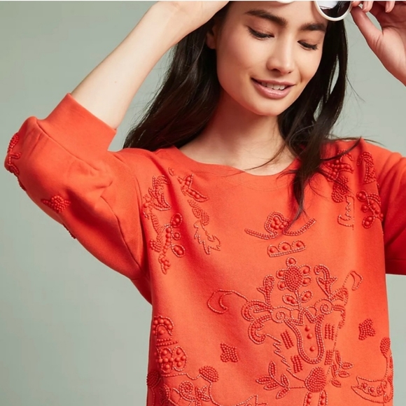 Anthropologie Akemi and Kin Elyria Beaded BOHO Sweater sweatshirt XS - Picture 1 of 9